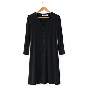 Chico’s Travelers Black Slinky Knit Button-Front Duster Cardigan Size 0 Small